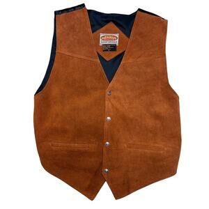 Vintage Paragraff Leather Vest Large Mens Brown Suede Western Rodeo Snap Classic